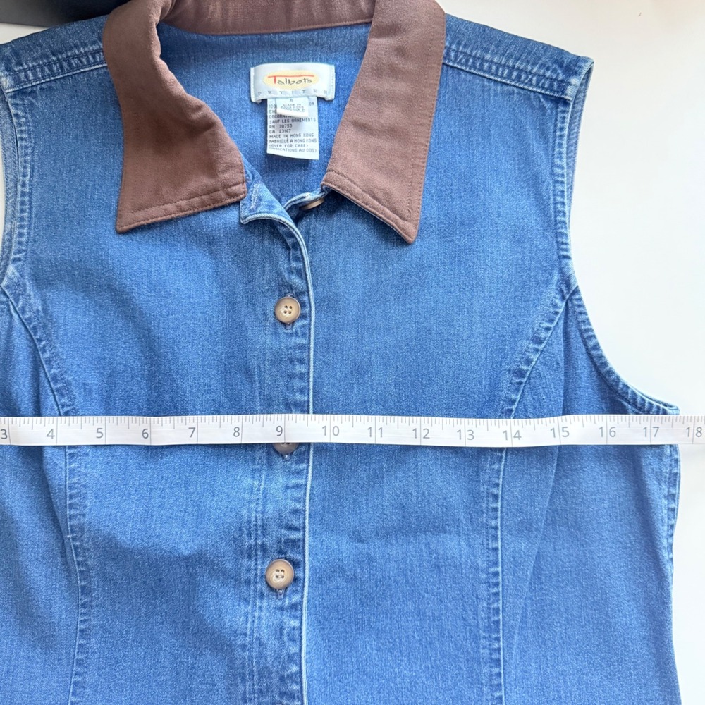 Vintage Y2K Talbots Button Down Denim Sleeveless Top Faux Suede Collar 90s SZ S - Picture 4 of 7